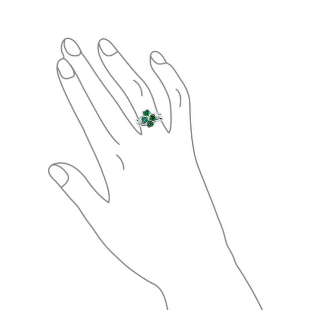 Graduation Gift Leaf Green CZ Flower Shamrock Clover Ring Set .925 Sterling Silver-Engravingift