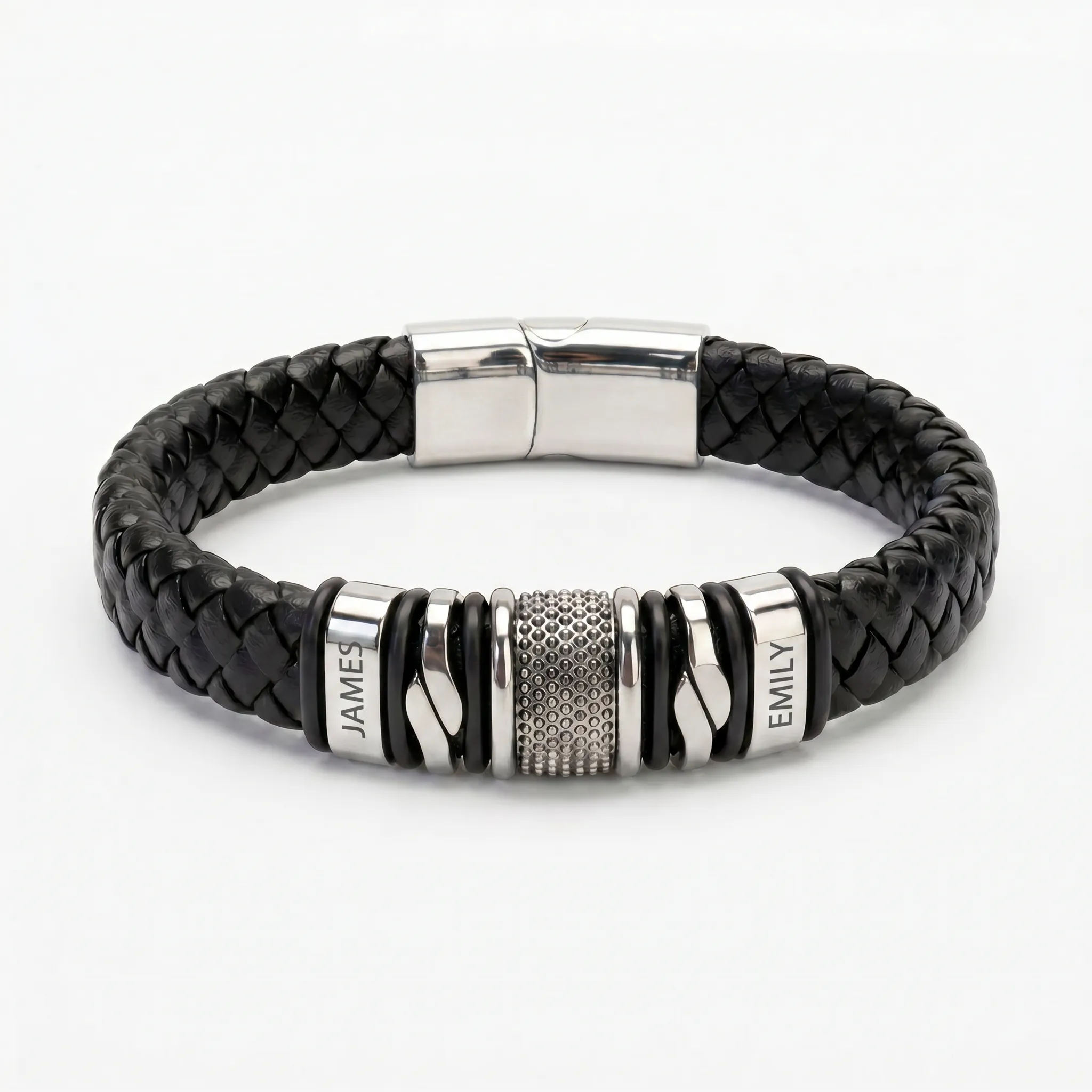 Black Personalized Braided Leather Bracelet for Men