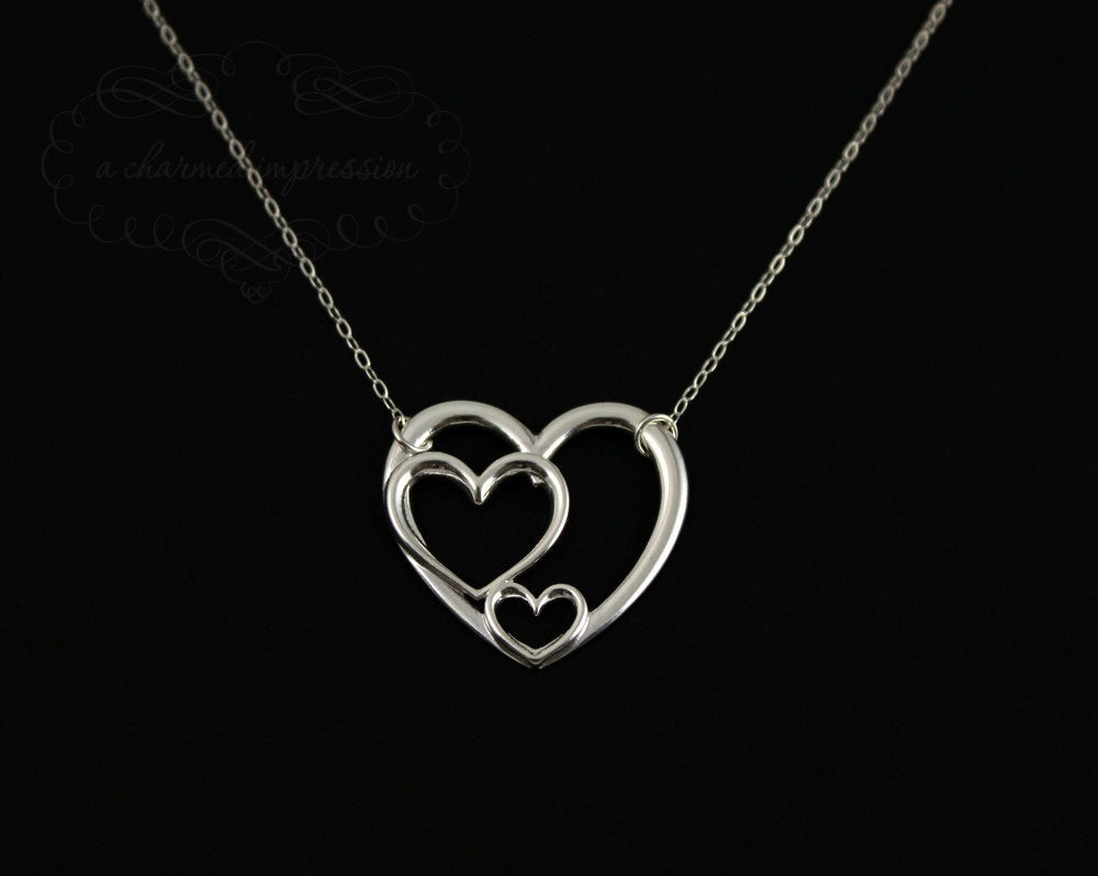 Mother's Day Gift Three Generations of Love Sterling Silver Heart Keepsake Necklace-Engravingift