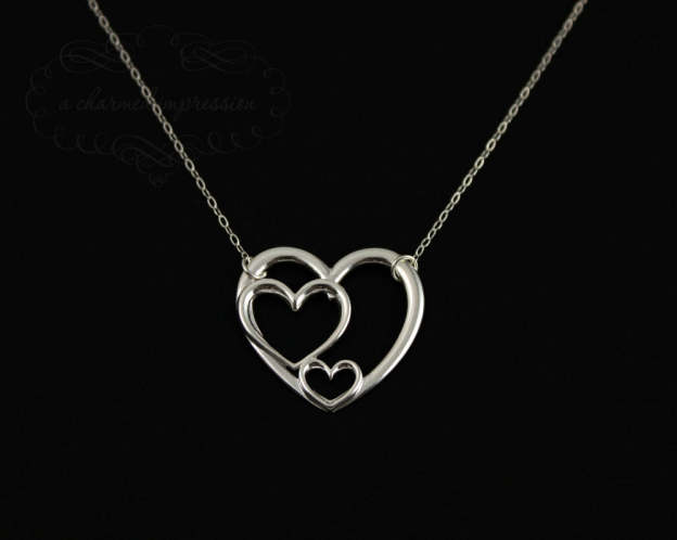 Mother's Day Gift Three Generations of Love Sterling Silver Heart Keepsake Necklace-Engravingift