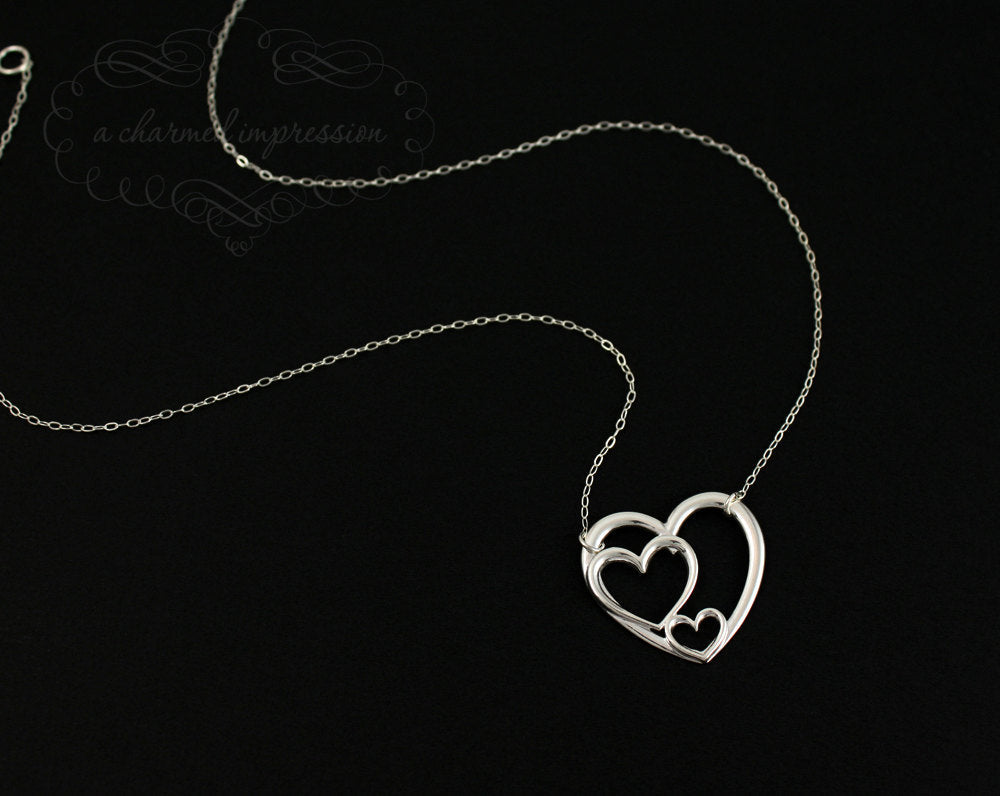 Mother's Day Gift Three Generations of Love Sterling Silver Heart Keepsake Necklace-Engravingift