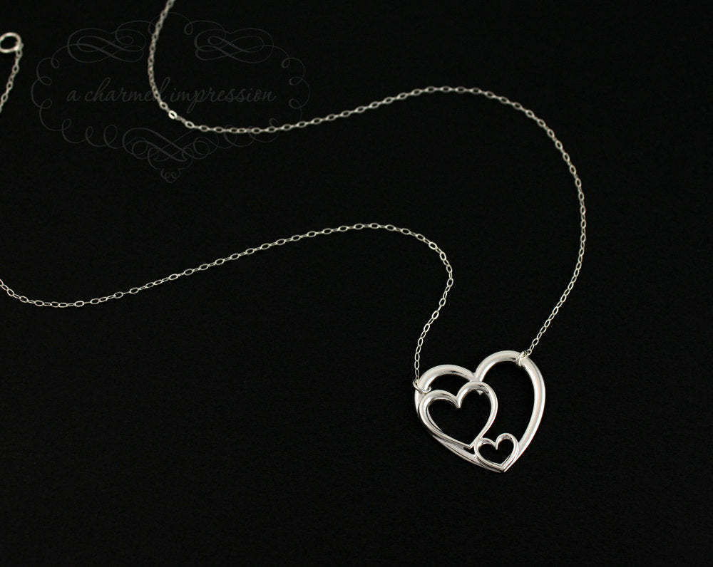 Mother's Day Gift Three Generations of Love Sterling Silver Heart Keepsake Necklace-Engravingift
