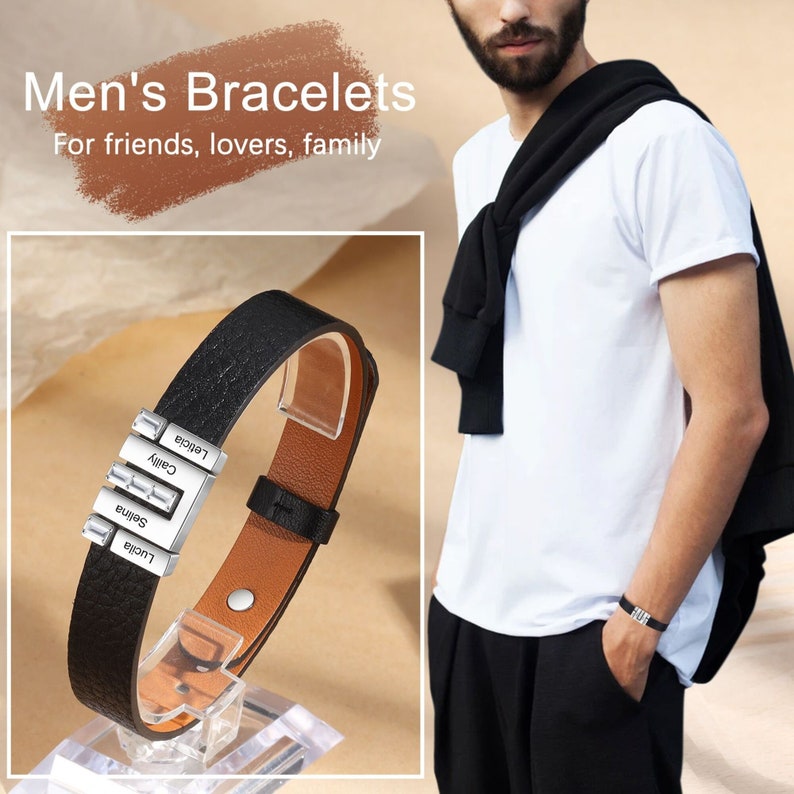 Engraved Mens Bracelet - Braided Leather Bracelet - Christmas Gifts for Dad - Christmas Gifts for Men Regalos Para Hombres 3 Year Anniversary Gift
