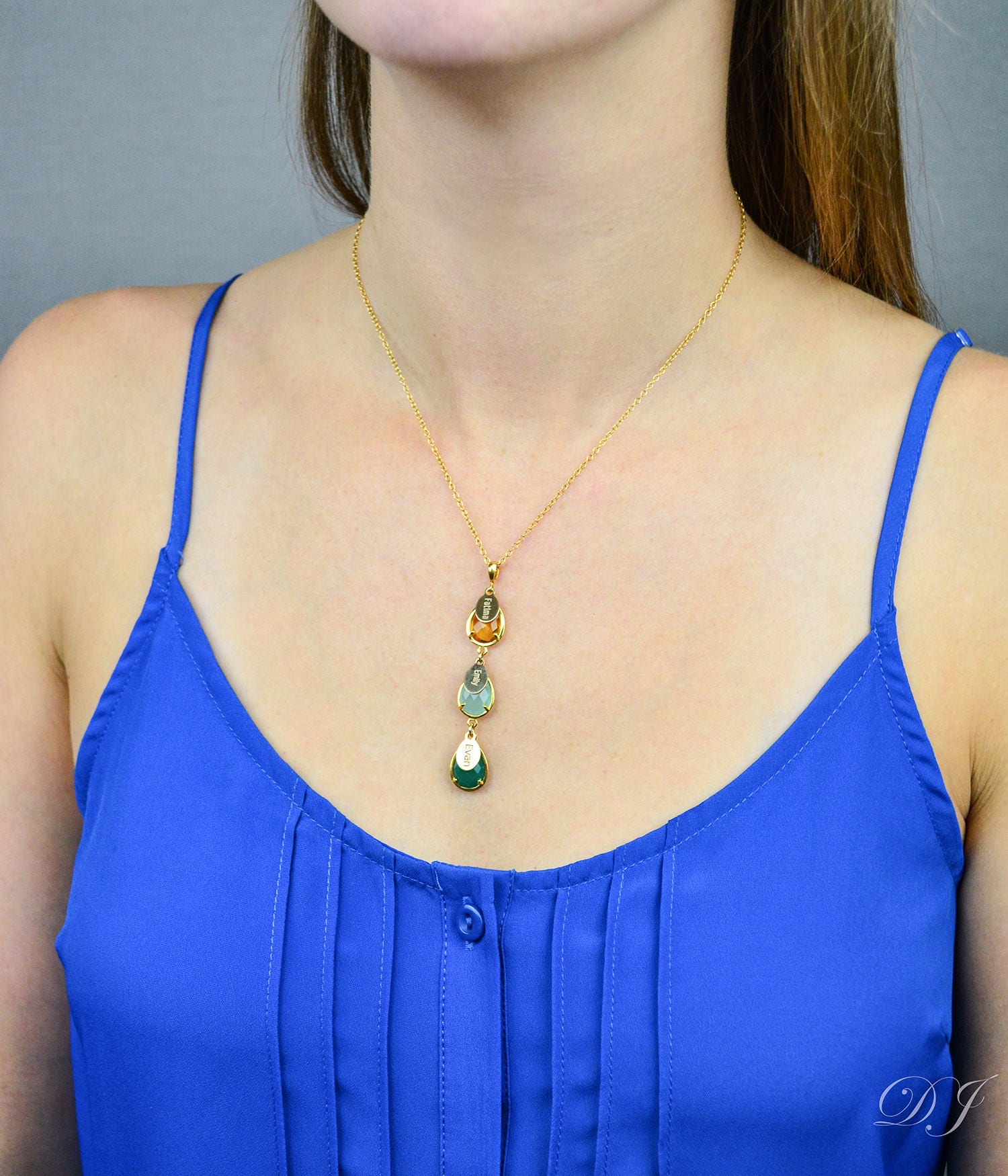 Custom family tree kids names mom Birthstone necklace