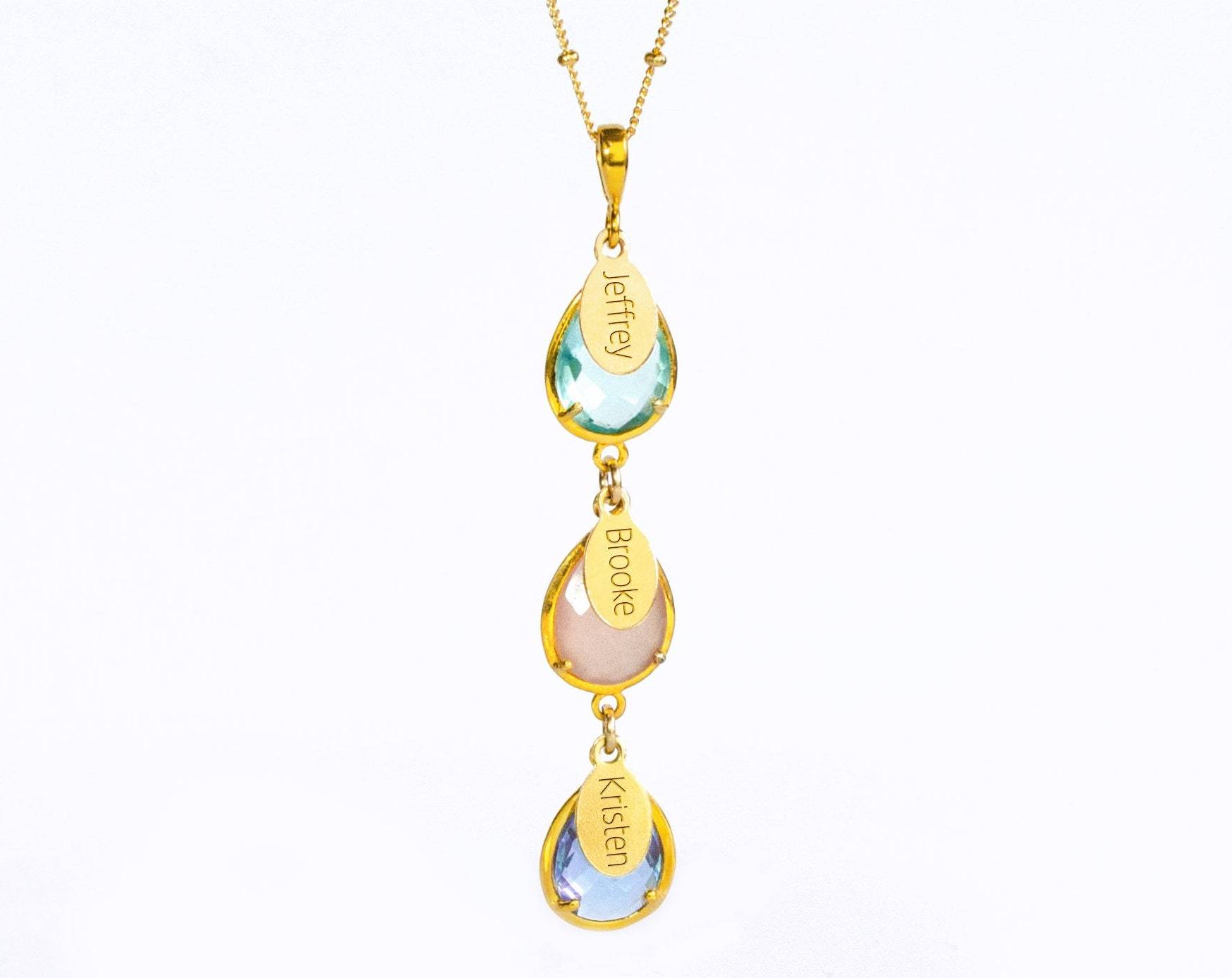 Custom family tree kids names mom Birthstone necklace