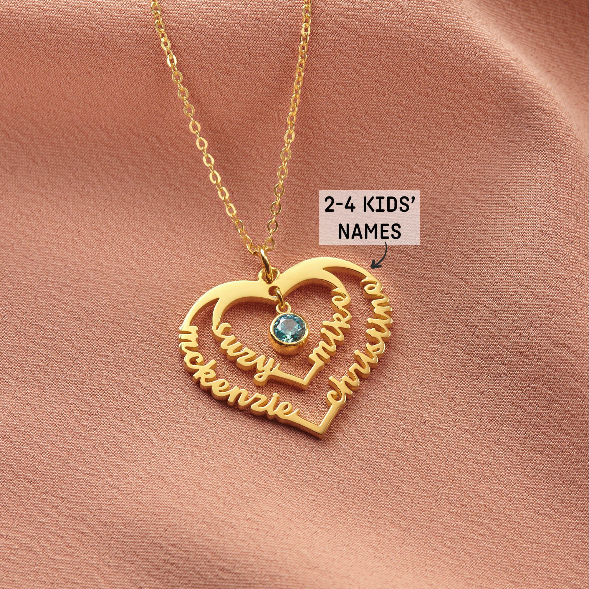 Personalized Mom Heart Name Necklace With Birthstone