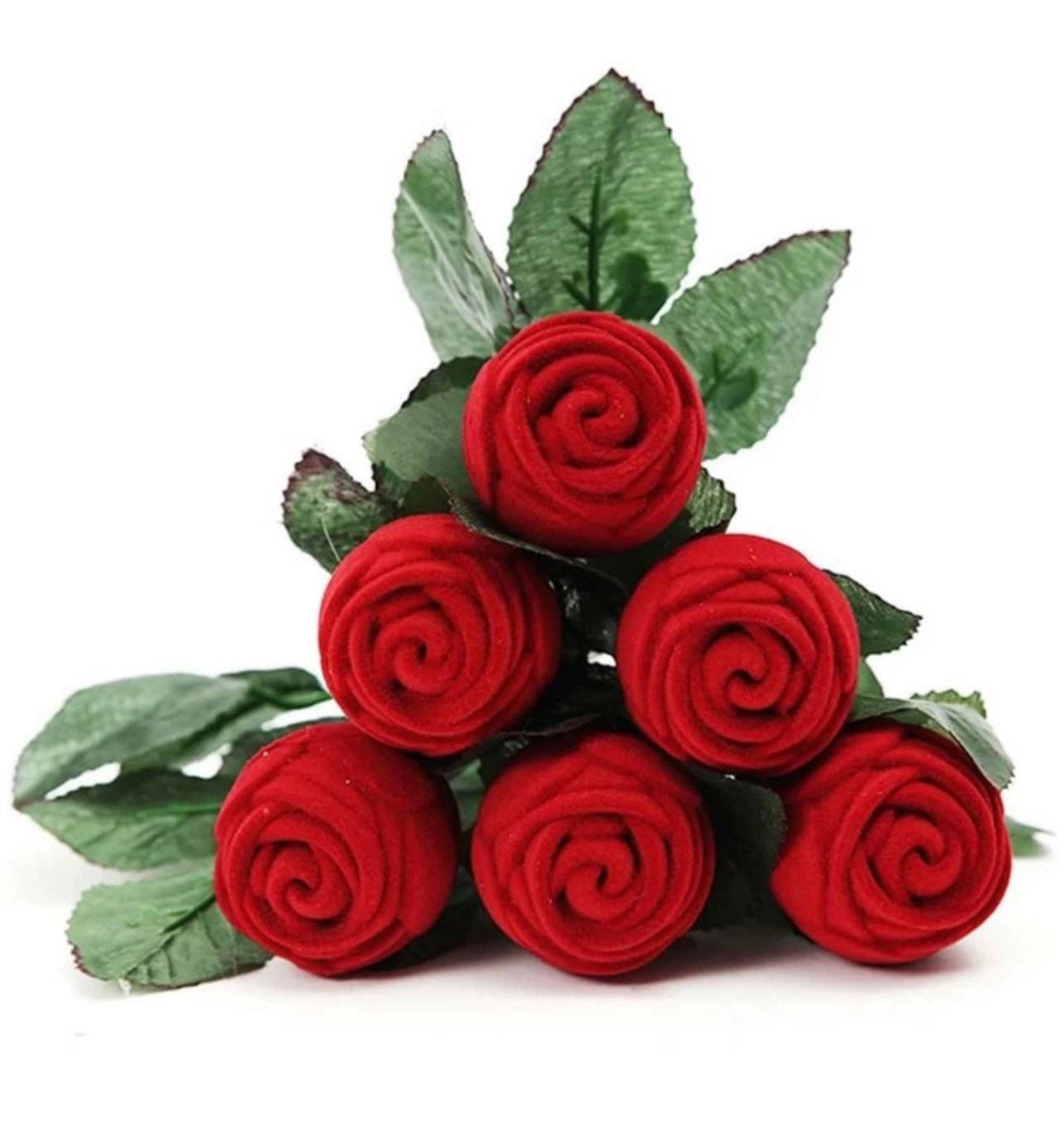 Stunning velvet red rose on Stem Jewelry gift box