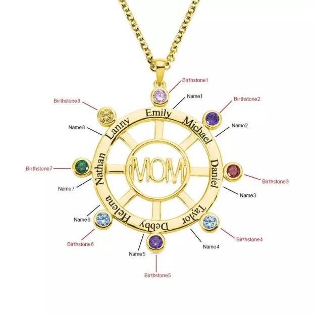 Personalised Family Tree Name Birthstone  Necklace 