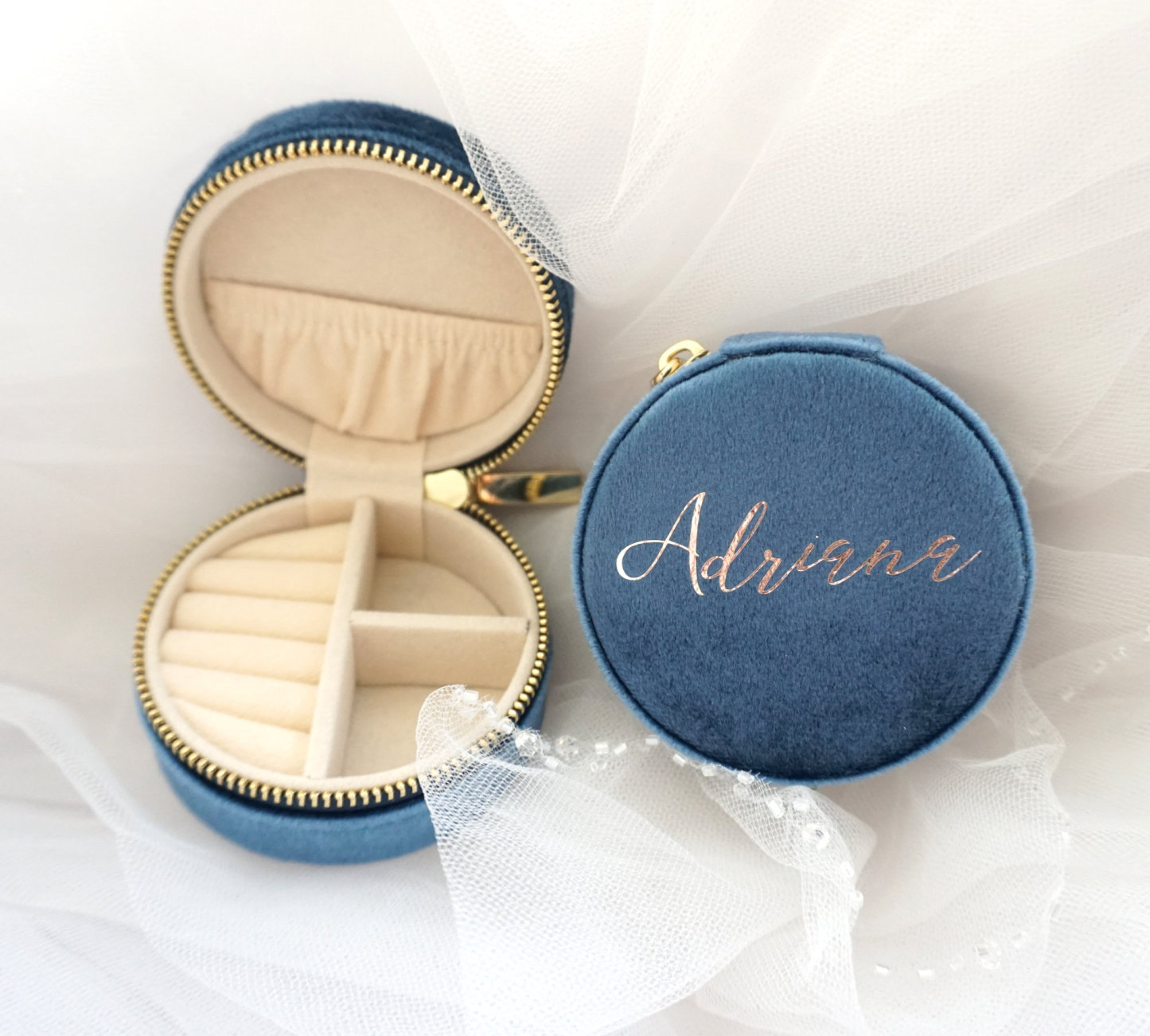 Quality Italian Velvet Travel Round Jewelry Box