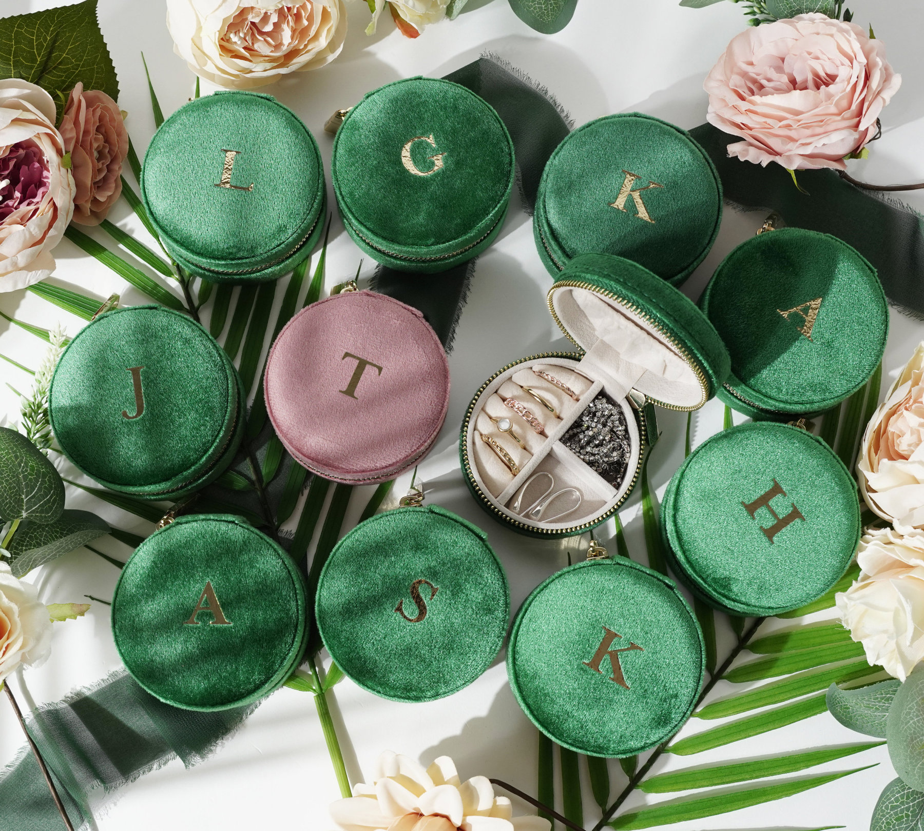 Quality Italian Velvet Travel Round Jewelry Box