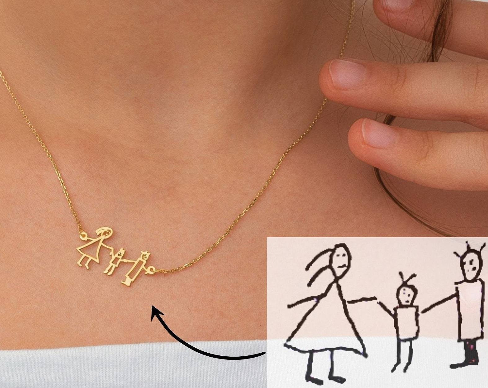 Christmas Gift Memorial Kids Drawing Necklace • Your Children's Actual Artwork Necklace