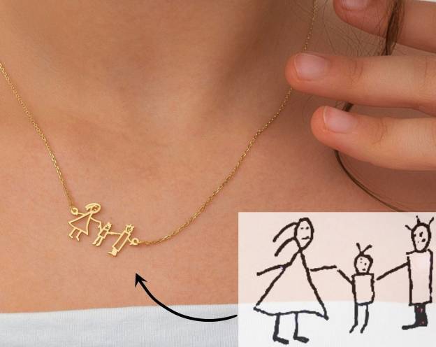 Christmas Gift Memorial Kids Drawing Necklace • Your Children's Actual Artwork Necklace