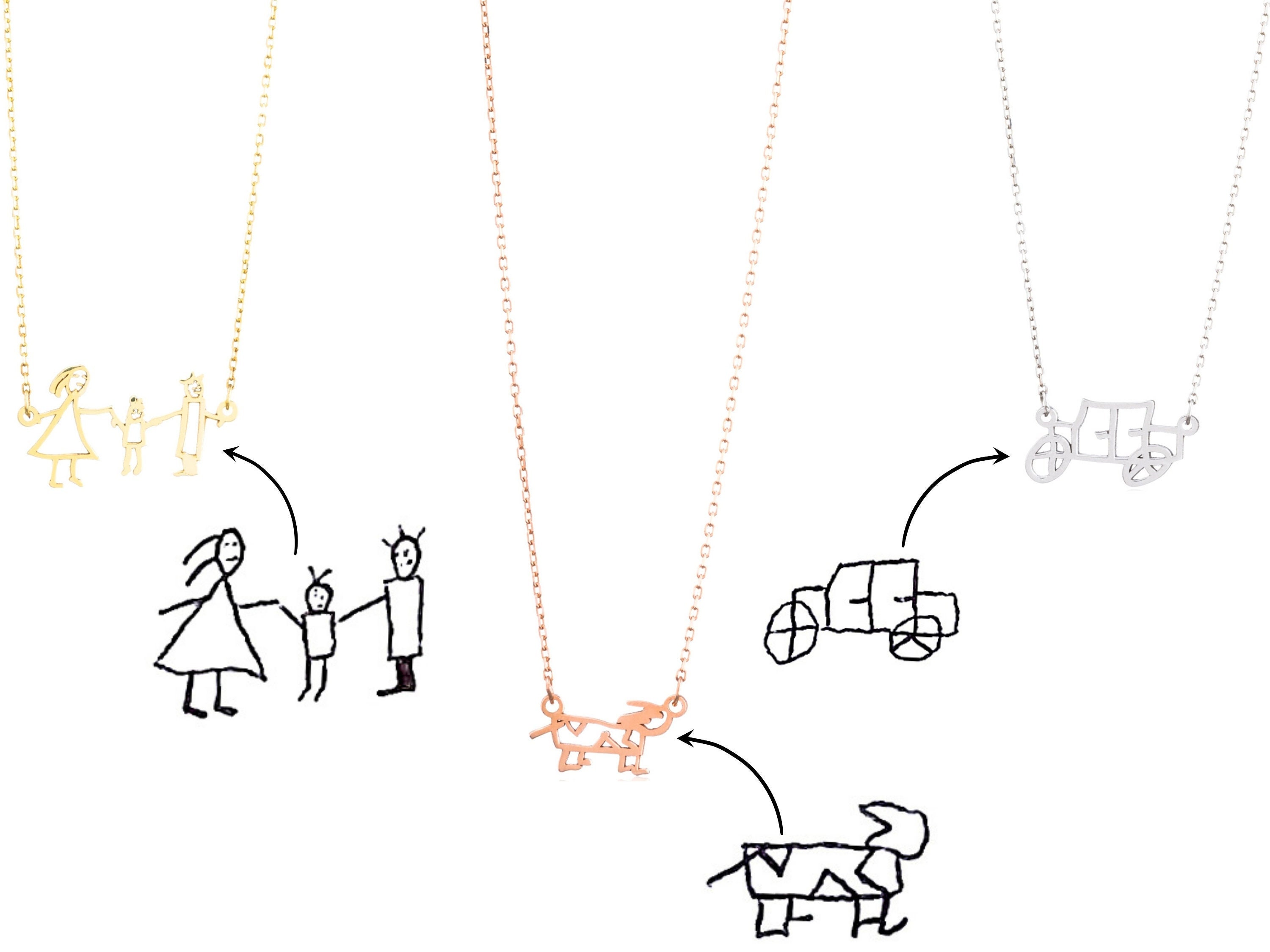 Christmas Gift Memorial Kids Drawing Necklace • Your Children's Actual Artwork Necklace