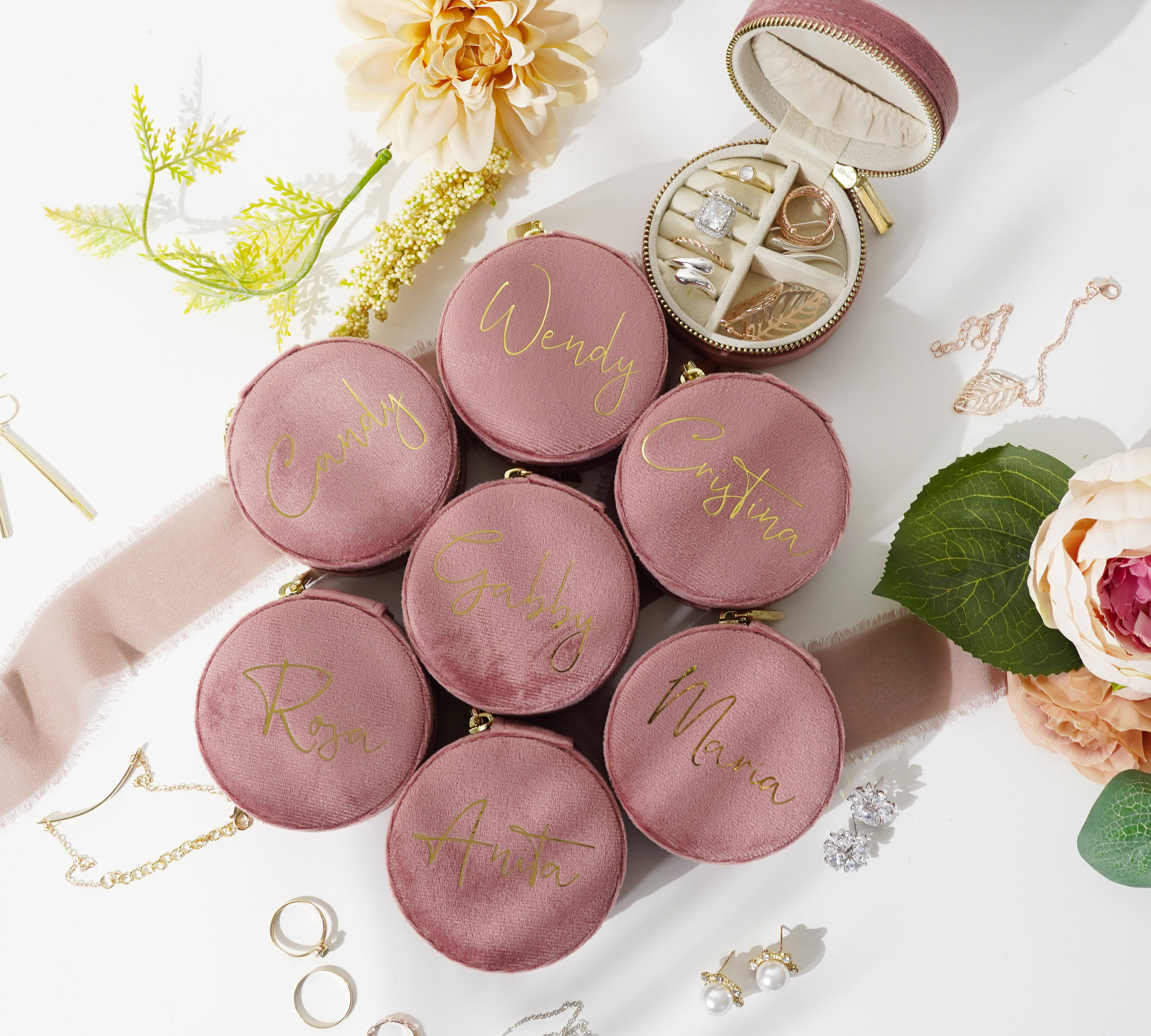 Quality Italian Velvet Travel Round Jewelry Box