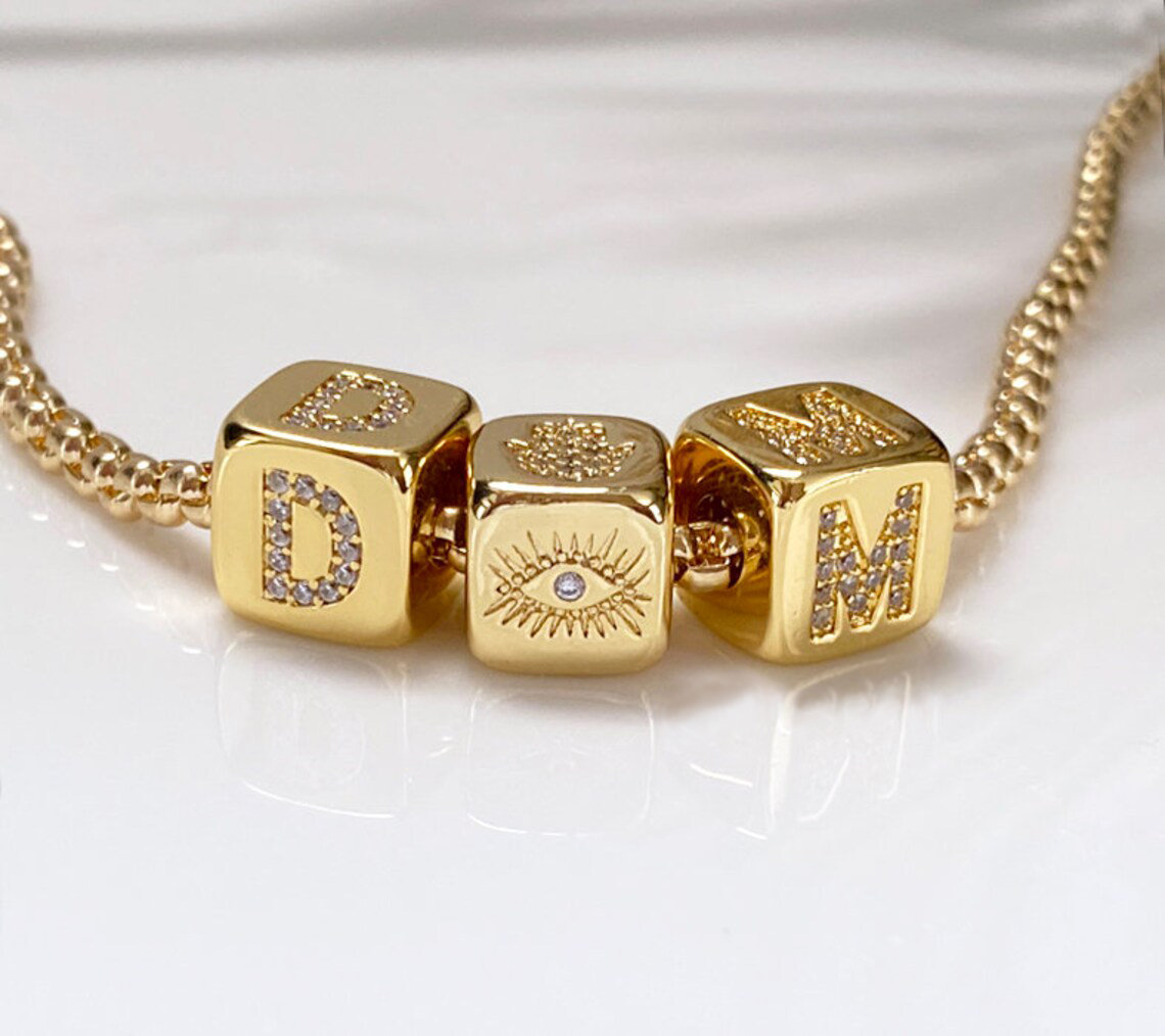 Initial Cube Gold Filled name Necklace