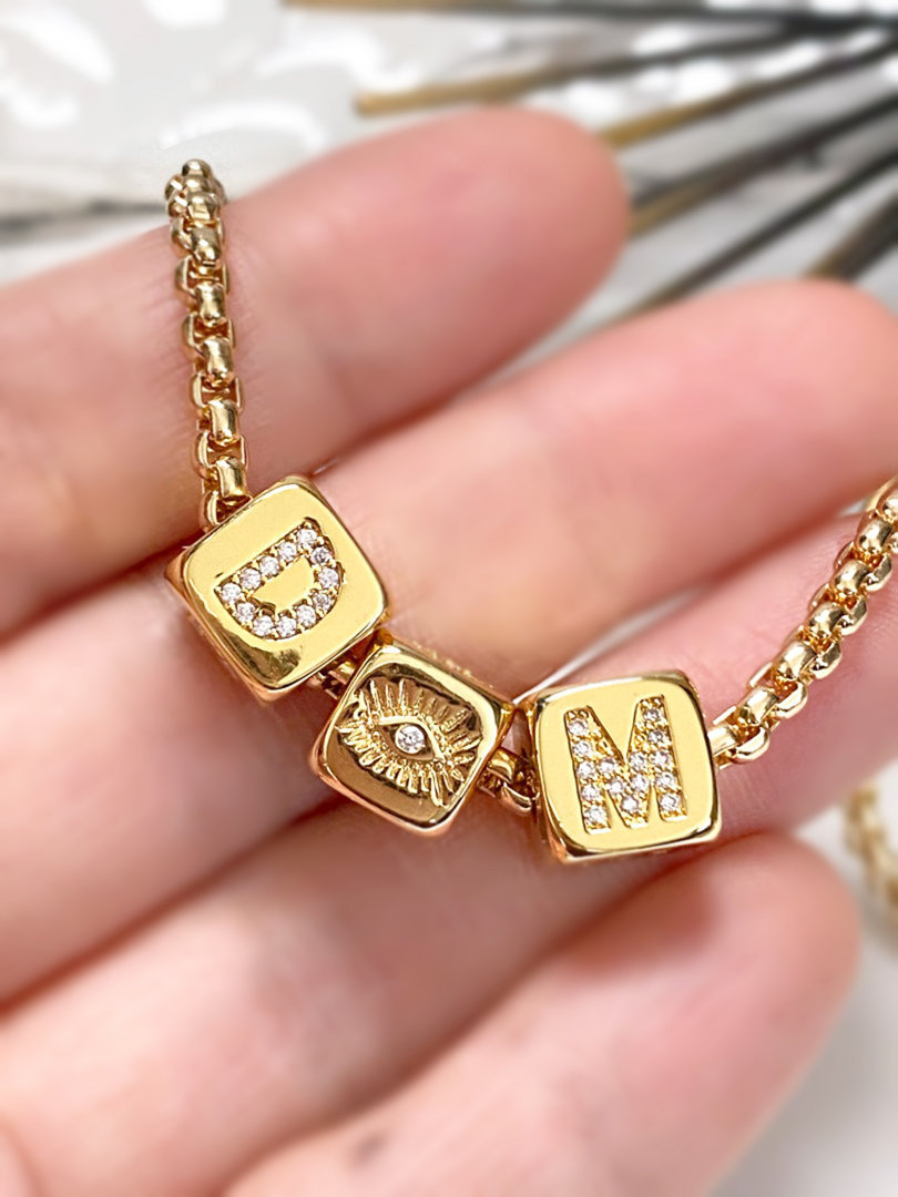 Initial Cube Gold Filled name Necklace