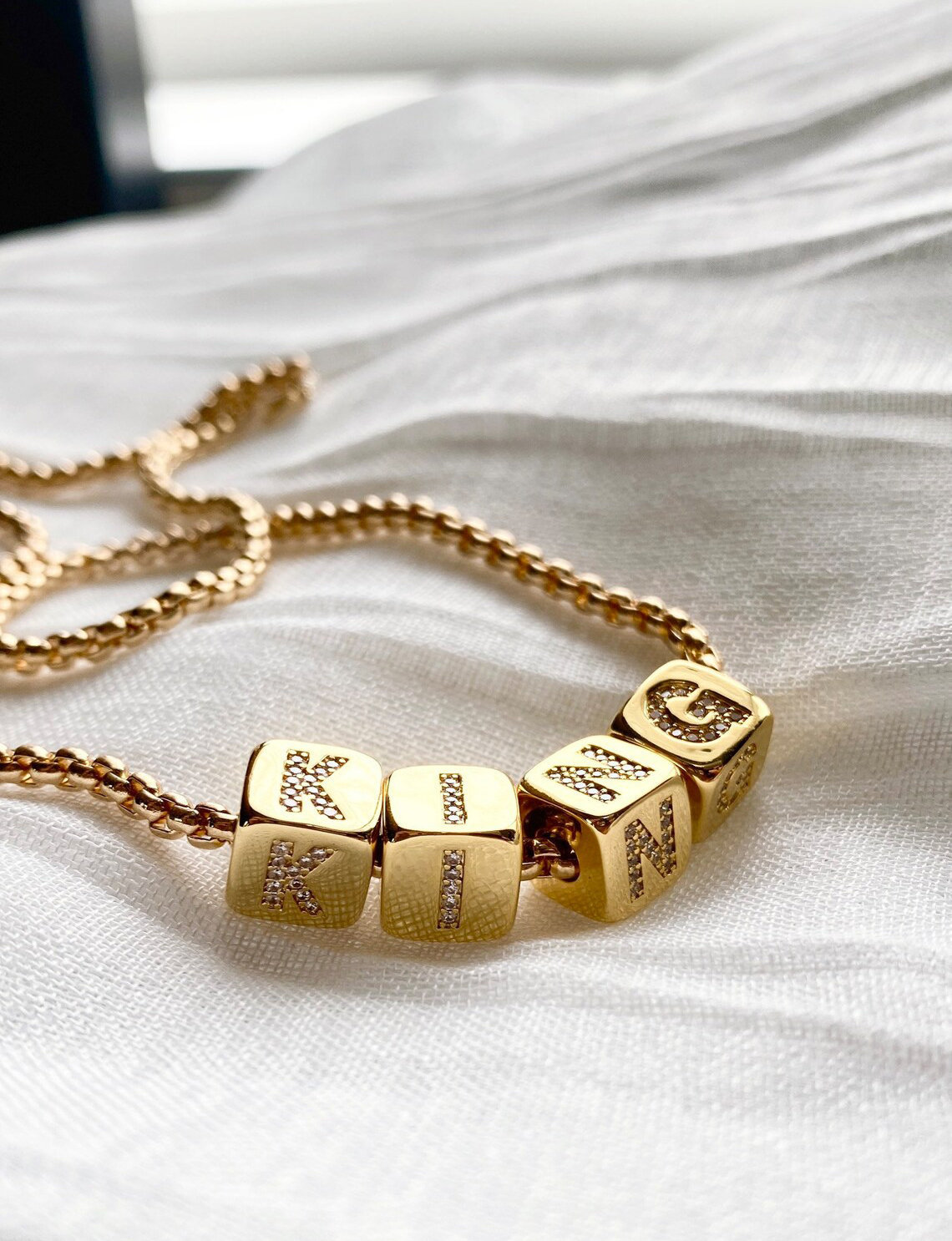 Initial Cube Gold Filled name Necklace