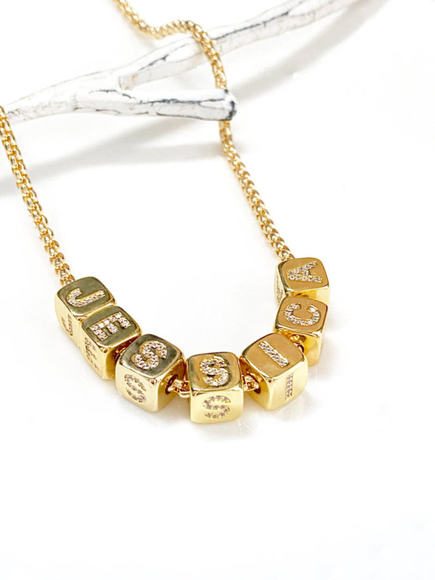 Initial Cube Gold Filled name Necklace