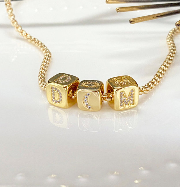 Initial Cube Gold Filled name Necklace
