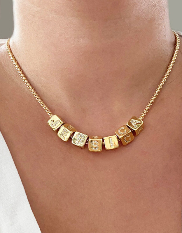 Initial Cube Gold Filled name Necklace