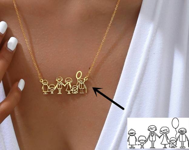 Christmas Gift Custom Actual Kids Drawing Neklace