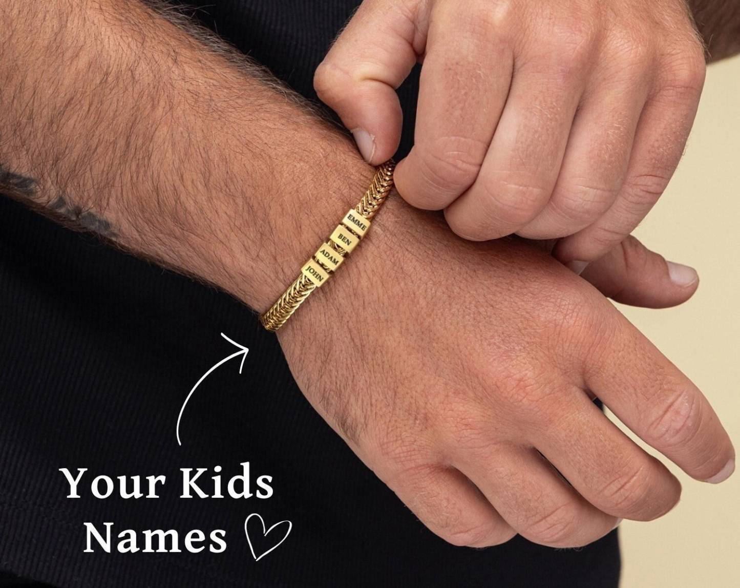 Father's Day Personalized Gold Dad Bracelet With Kids Names