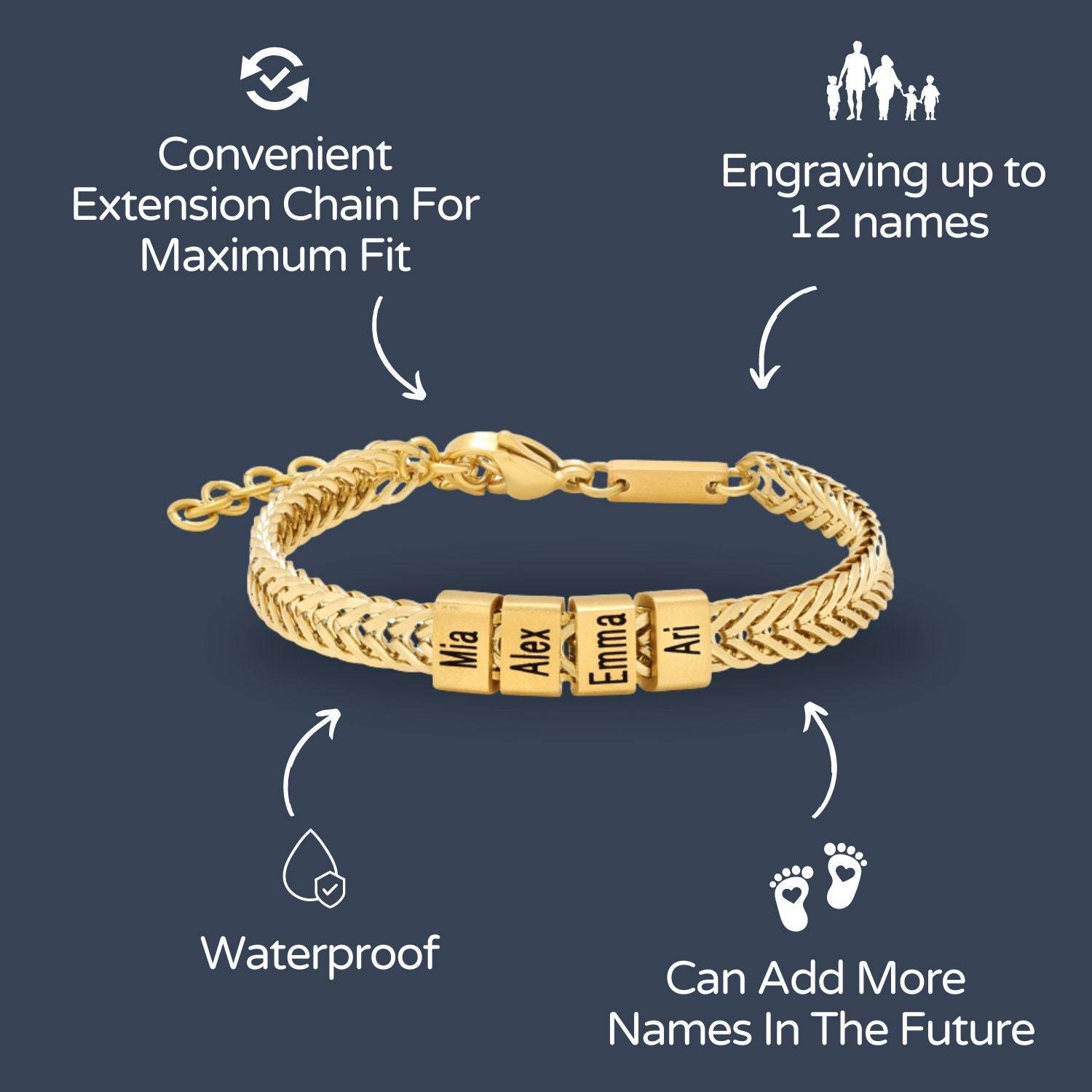 Father's Day Personalized Gold Dad Bracelet With Kids Names