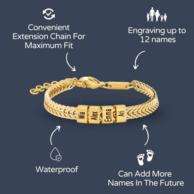 Father's Day Personalized Gold Dad Bracelet With Kids Names