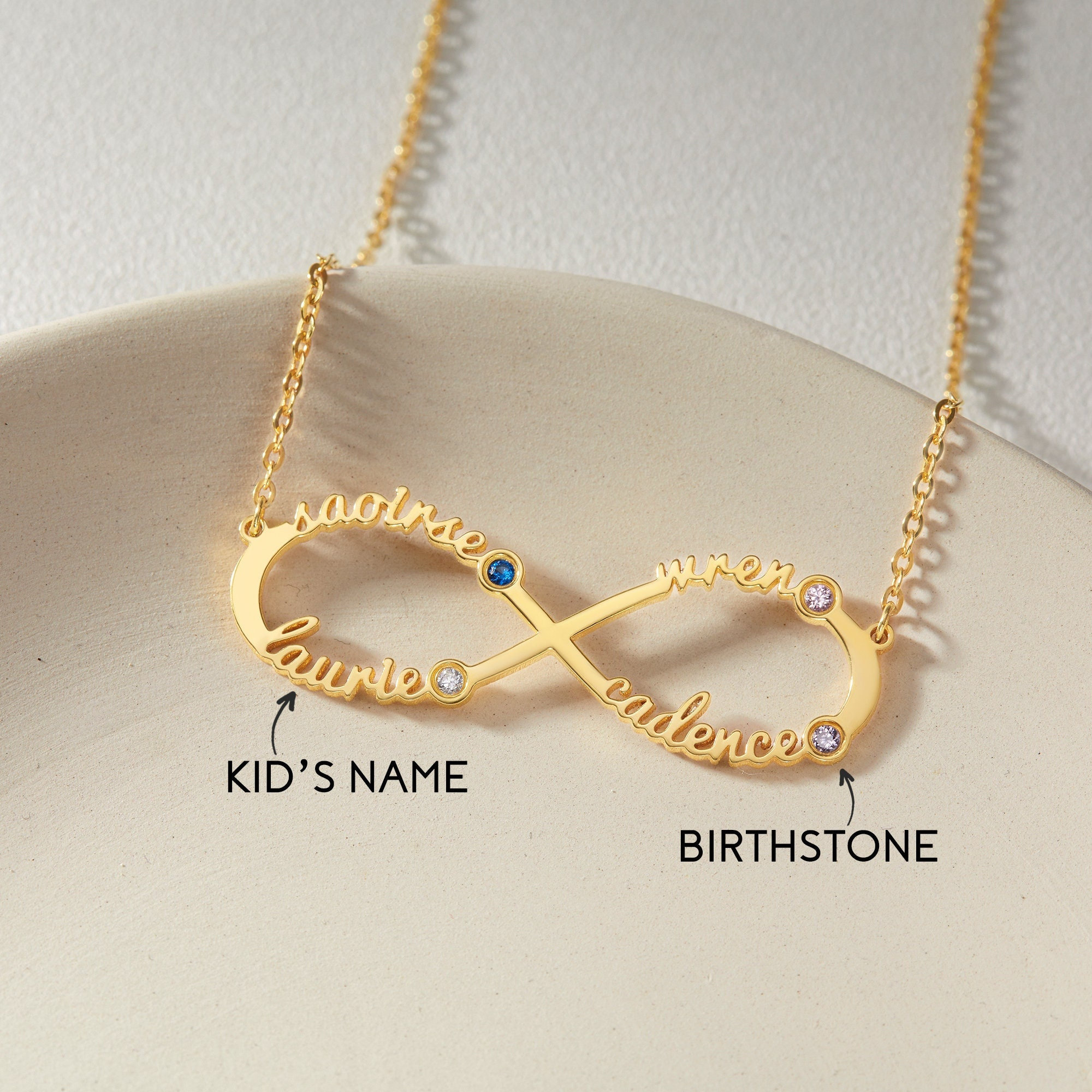 Personalized Infinity Mom Kids Name Birthstone Necklace