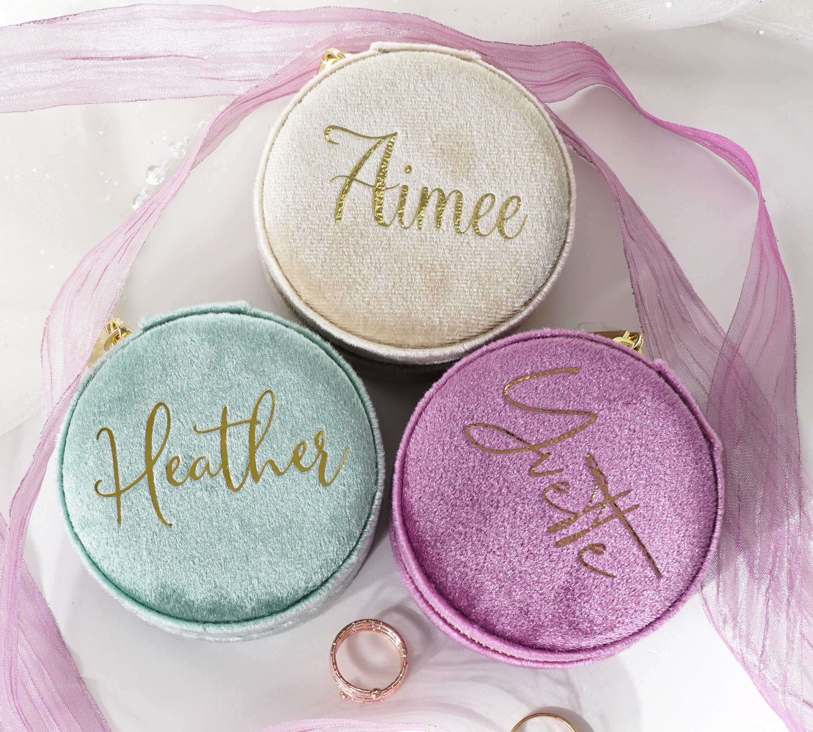 Quality Italian Velvet Travel Round Jewelry Box