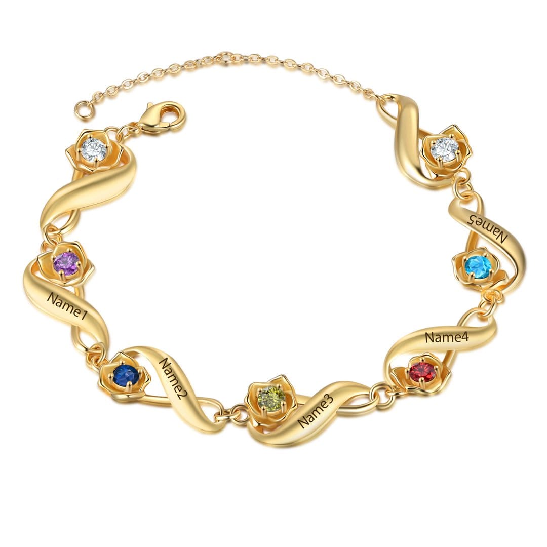 Mother's Day Gift Infinity Rose Bracelet In Gold Custom 1-7 Birthstones and Names Women Bracelet-Engravingift
