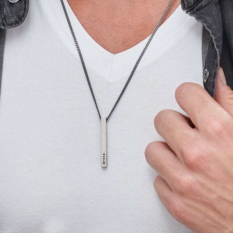 Father's Day Gift Men Vertical Bar Necklace Engraved 4 Side Personalized 3D Bar Necklace Gold-Engravingift