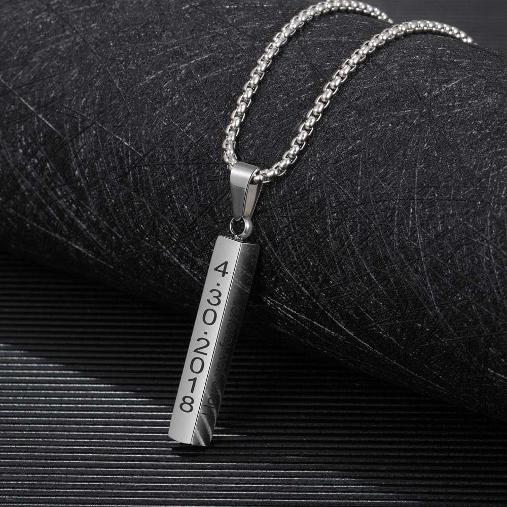 Father's Day Gift Men Vertical Bar Necklace Engraved 4 Side Personalized 3D Bar Necklace Gold-Engravingift