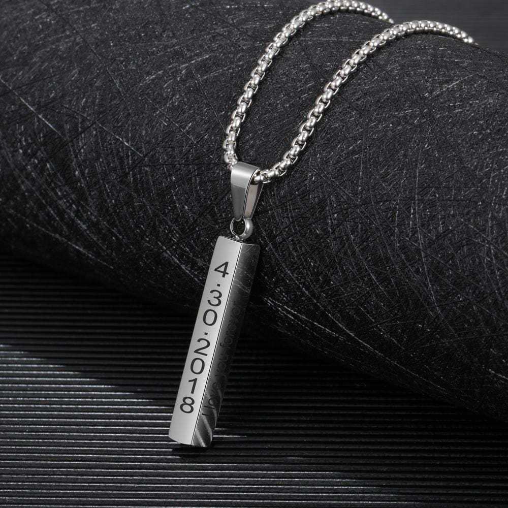Father's Day Gift Men Vertical Bar Necklace Engraved 4 Side Personalized 3D Bar Necklace Gold-Engravingift