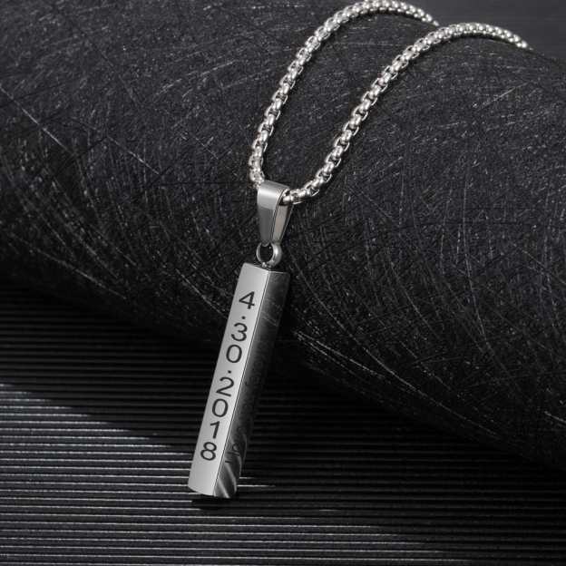 Father's Day Gift Men Vertical Bar Necklace Engraved 4 Side Personalized 3D Bar Necklace Gold-Engravingift
