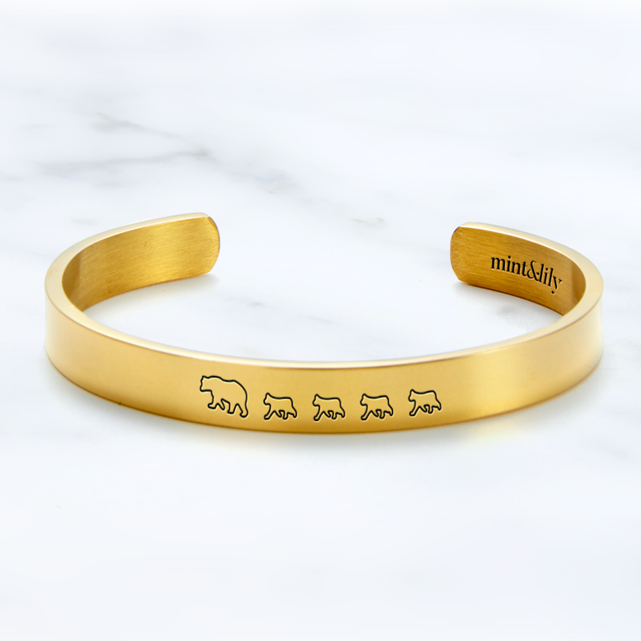 Mother's Day Gift Mama Bear & Her Baby Bears Engraved Personalizable Cuff Bracelet-Engravingift
