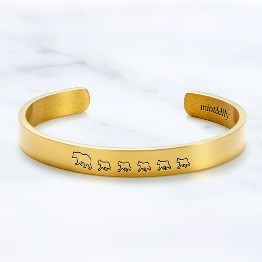 Mother's Day Gift Mama Bear & Her Baby Bears Engraved Personalizable Cuff Bracelet-Engravingift