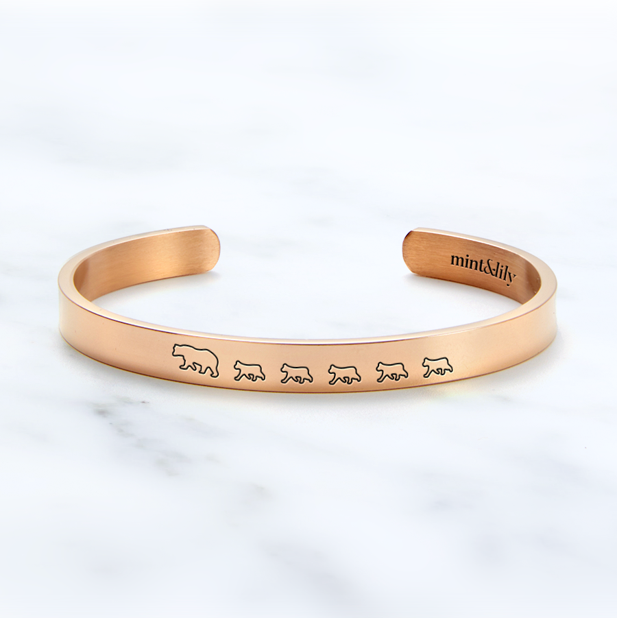 Mother's Day Gift Mama Bear & Her Baby Bears Engraved Personalizable Cuff Bracelet-Engravingift