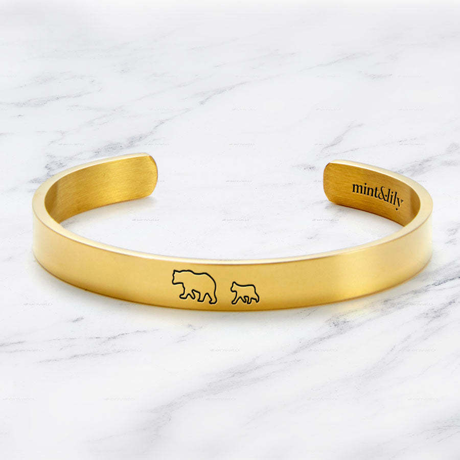 Mother's Day Gift Mama Bear & Her Baby Bears Engraved Personalizable Cuff Bracelet-Engravingift