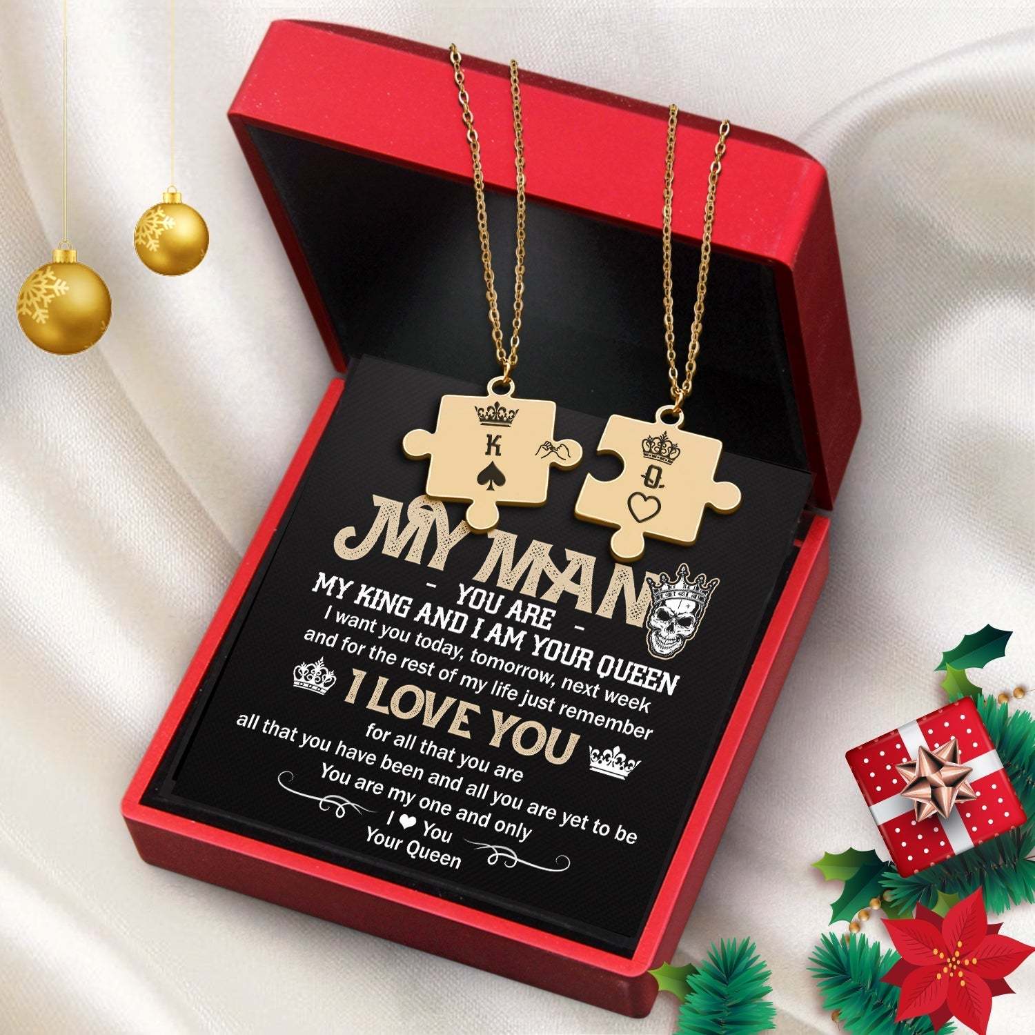 Christmas Gift Puzzle Piece Necklace - Skull - My Man - I Am Your Queen