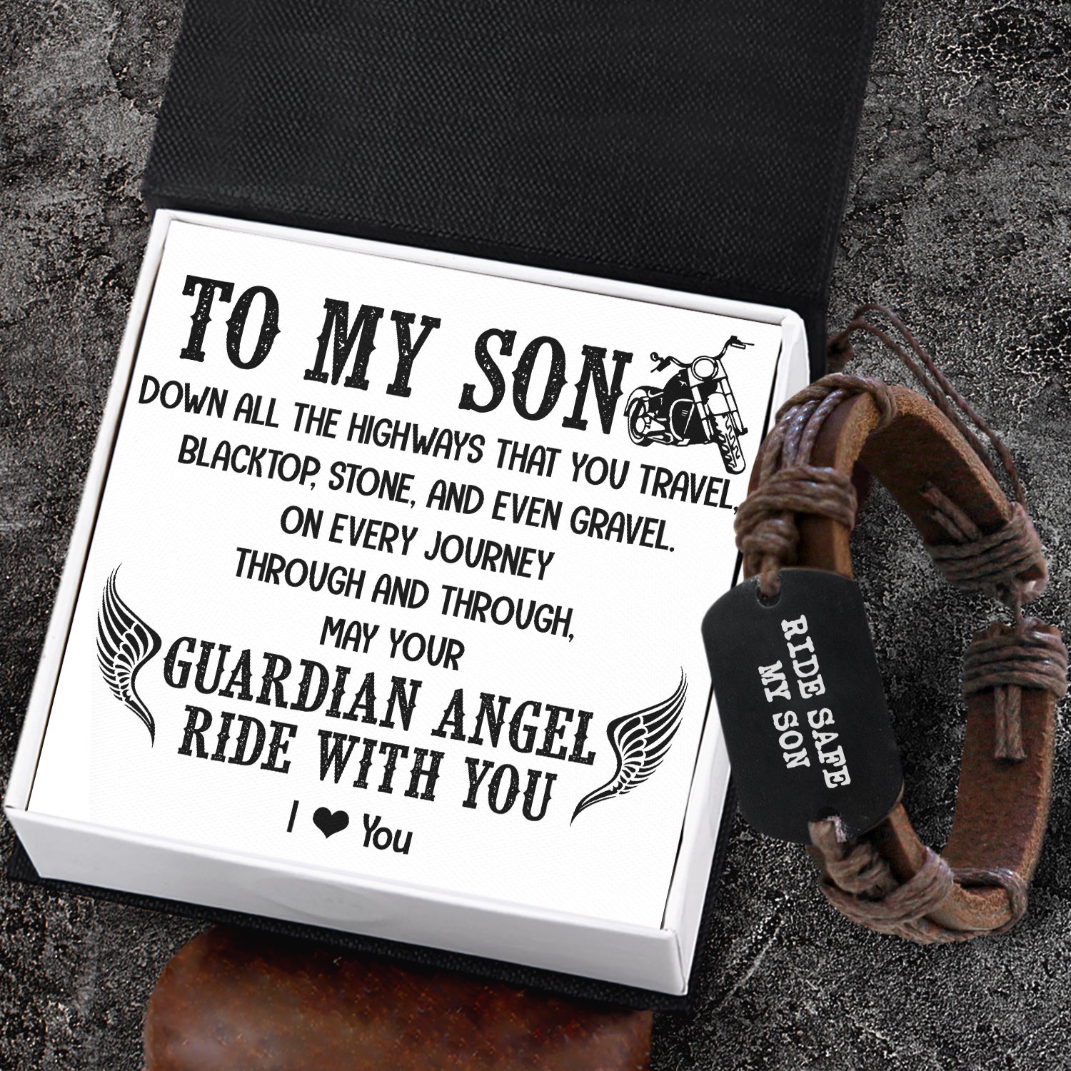 Valentine's Day Gift To My Son - Your Guardian Angel Ride With You Leather Cord Bracelet