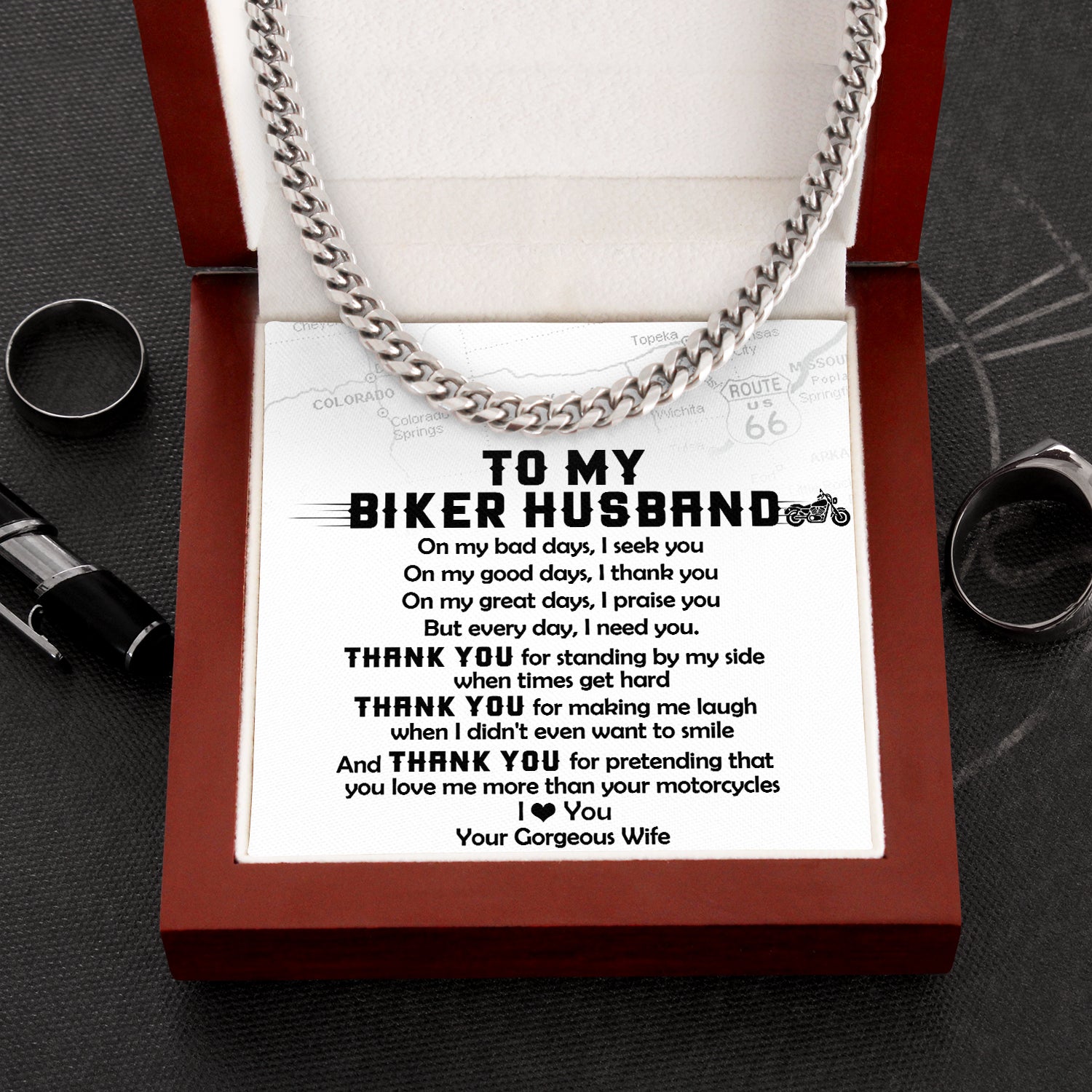 Father's Day Gift To My Biker Husband - Thank You For Standing By My Side Cuban Link Chain-Engravingift