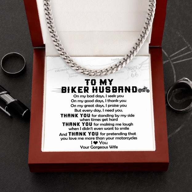 Father's Day Gift To My Biker Husband - Thank You For Standing By My Side Cuban Link Chain-Engravingift