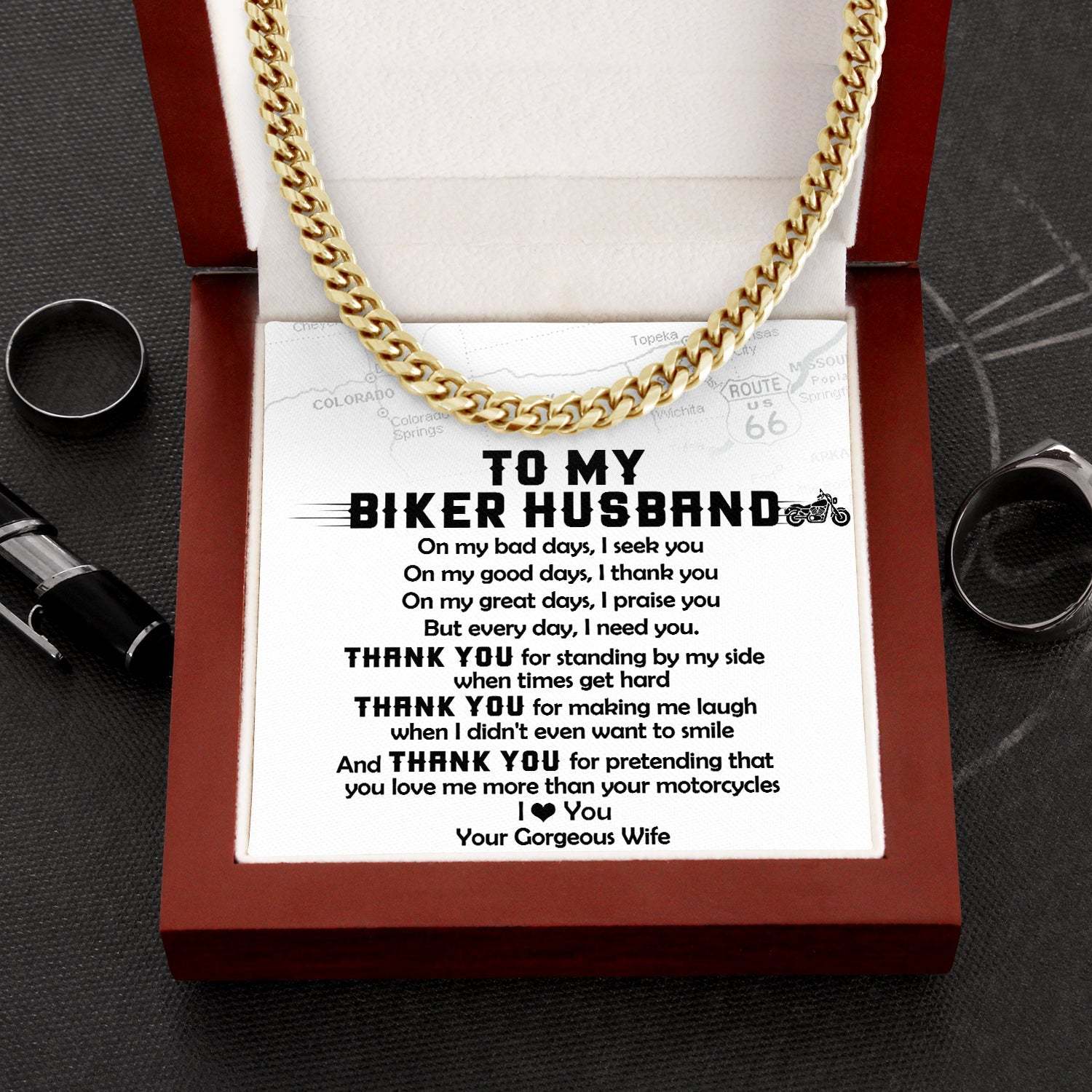 Father's Day Gift To My Biker Husband - Thank You For Standing By My Side Cuban Link Chain-Engravingift
