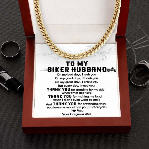 Father's Day Gift To My Biker Husband - Thank You For Standing By My Side Cuban Link Chain-Engravingift