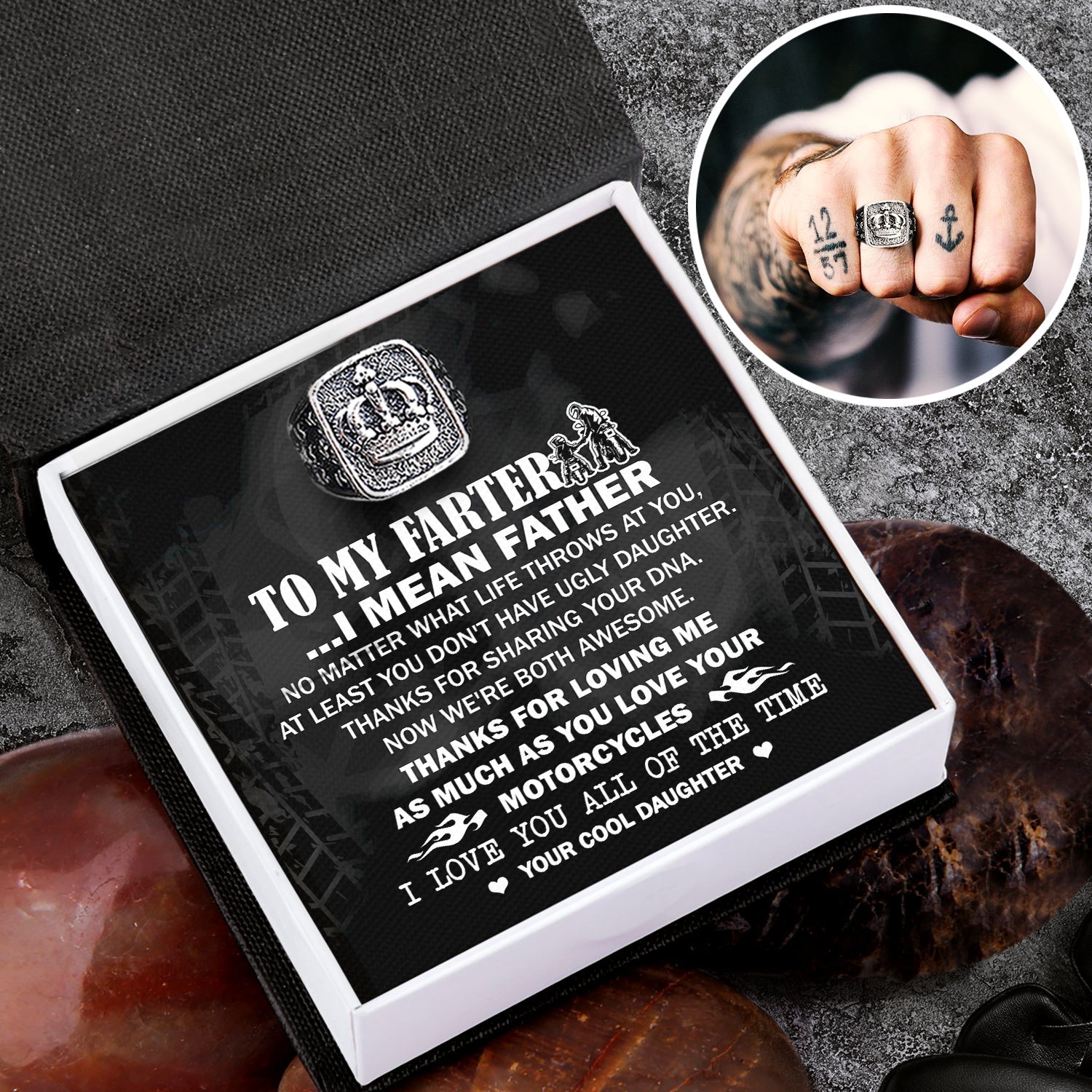 Father's Day Gift Vintage Crown Ring - Biker - To My Father - From Daughter - I Love You All Of The Time-Engravingift