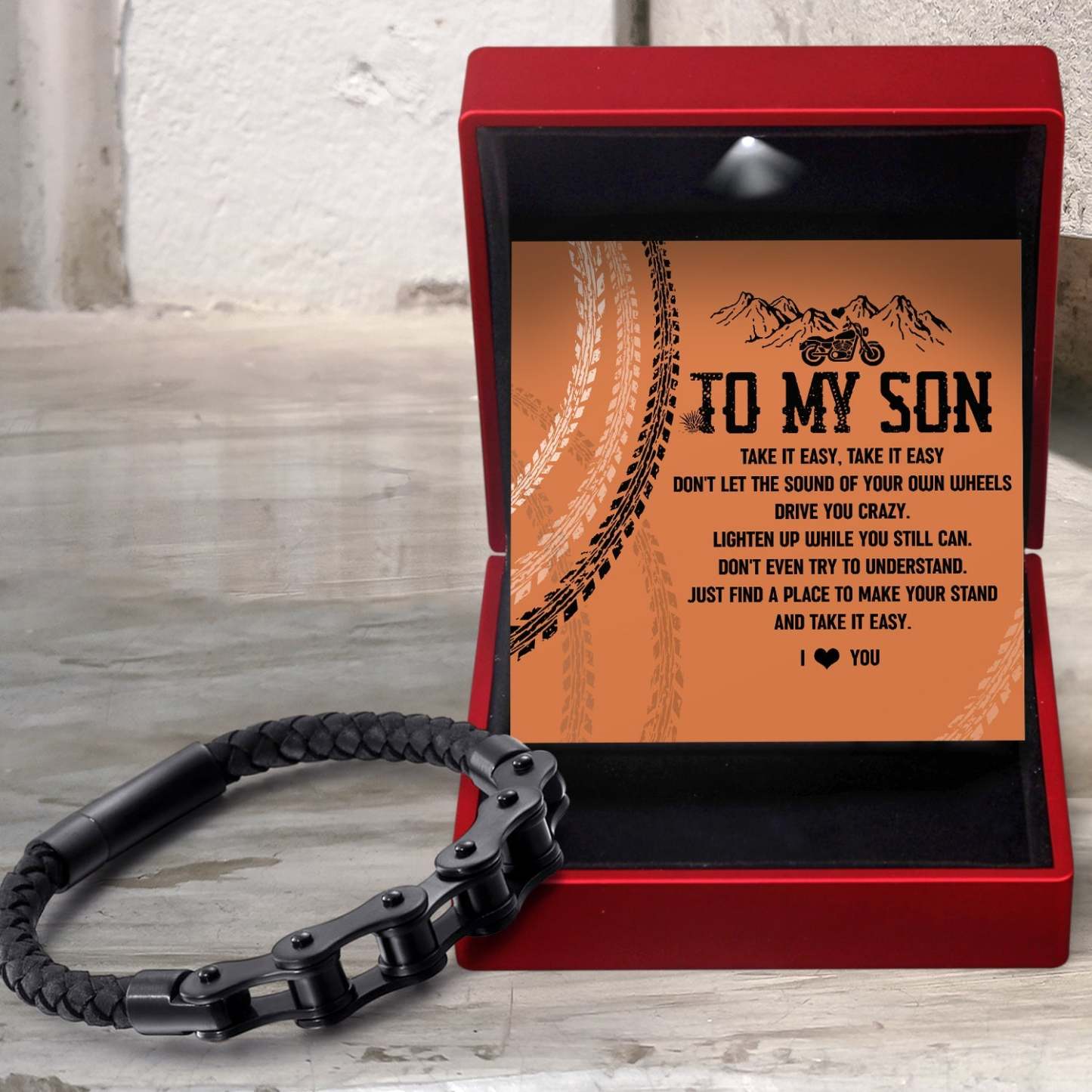Christmas Gift To My Son - I Love You - Chain Woven Leather Bracelet - Biker