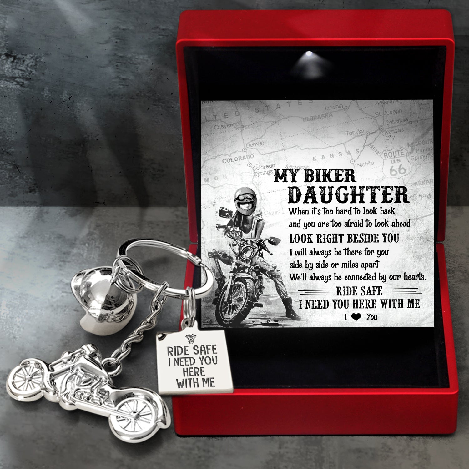 Mother's Day Gift Classic Bike Keychain - Biker - To My Biker Daughter - We'll Always Be Connected By Our Hearts-Engravingift