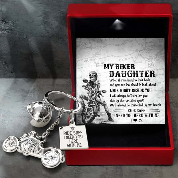 Mother's Day Gift Classic Bike Keychain - Biker - To My Biker Daughter - We'll Always Be Connected By Our Hearts-Engravingift