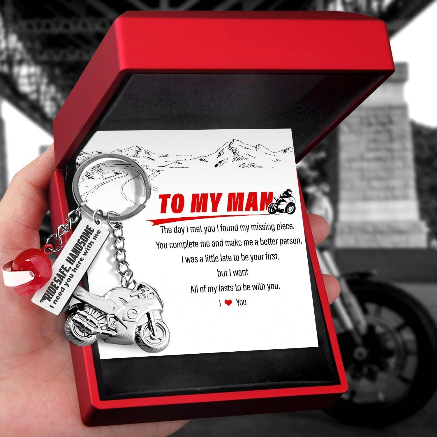 Christmas Gift Superbike Helmet Keychain - Biker - To My Man - I Love You